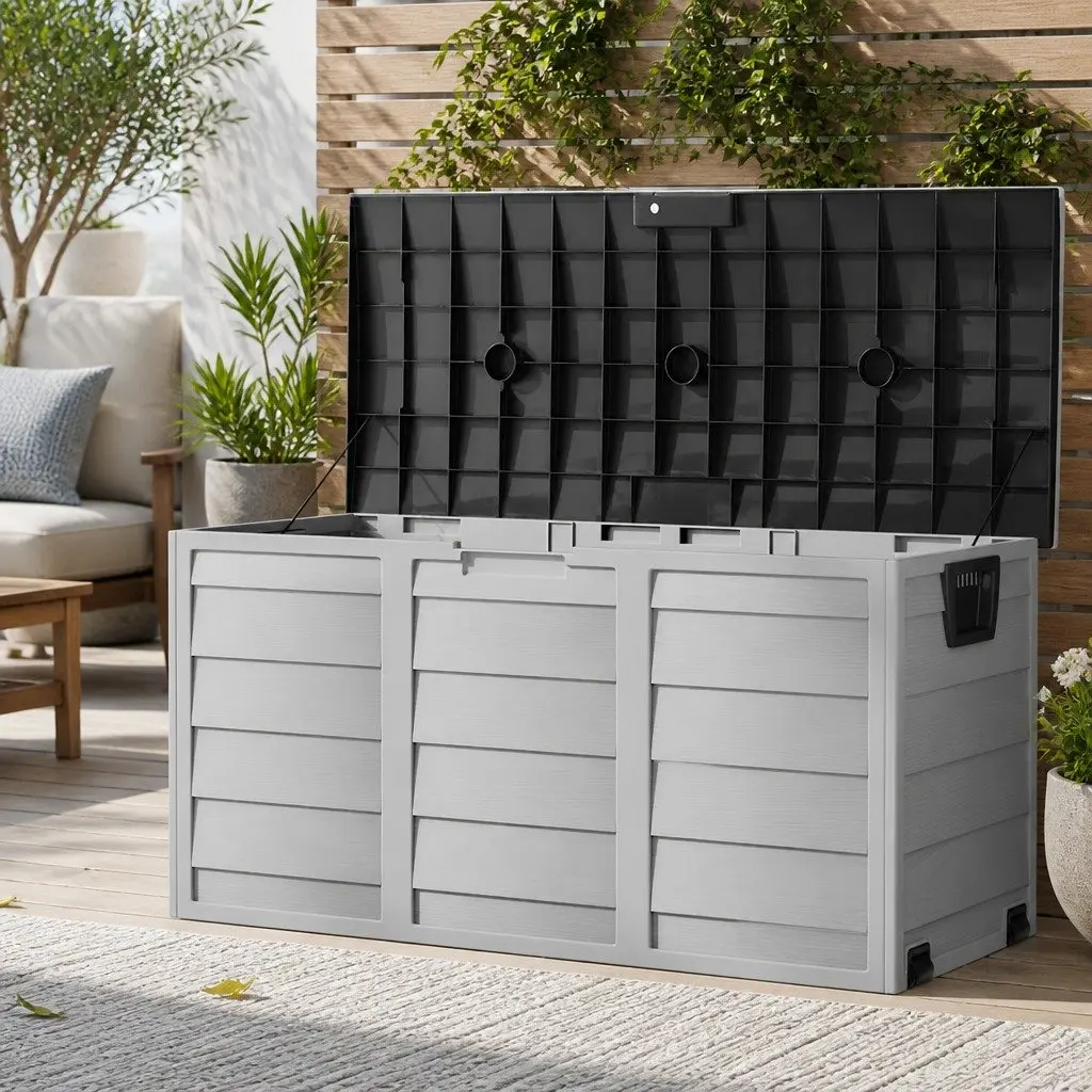 Outdoor Storage Box Black 290L Lockable Weather-resistant with Wheels