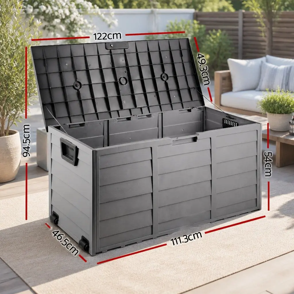 Outdoor Storage Box Black 290L Lockable Weather-resistant with Wheels