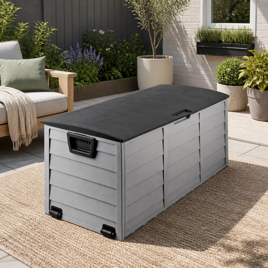 Outdoor Storage Box Black 290L Lockable Weather-resistant with Wheels