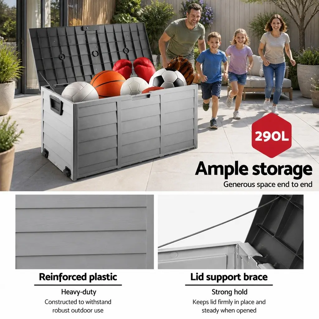 Outdoor Storage Box Black 290L Lockable Weather-resistant with Wheels