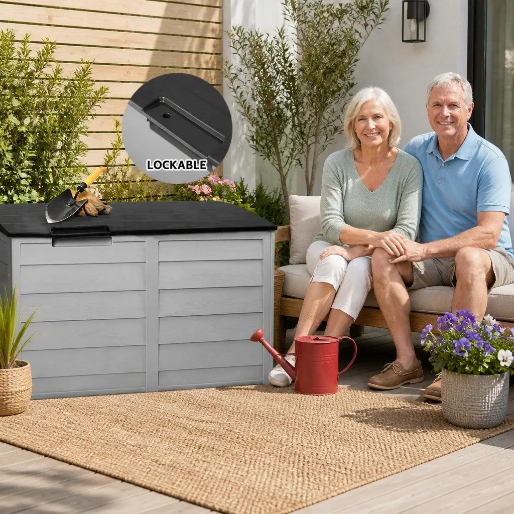Outdoor Storage Box Black 290L Lockable Weather-resistant with Wheels