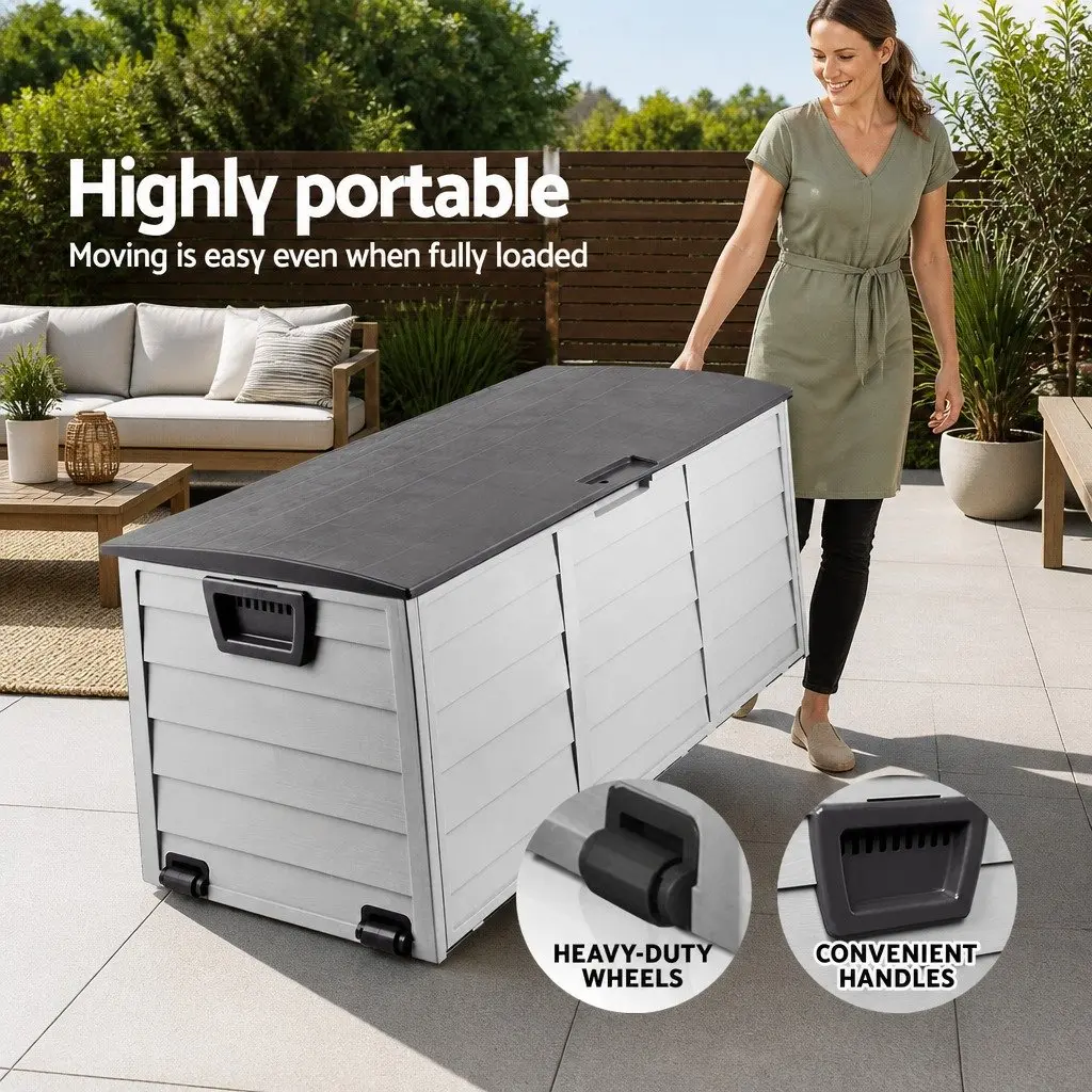 Outdoor Storage Box Black 290L Lockable Weather-resistant with Wheels
