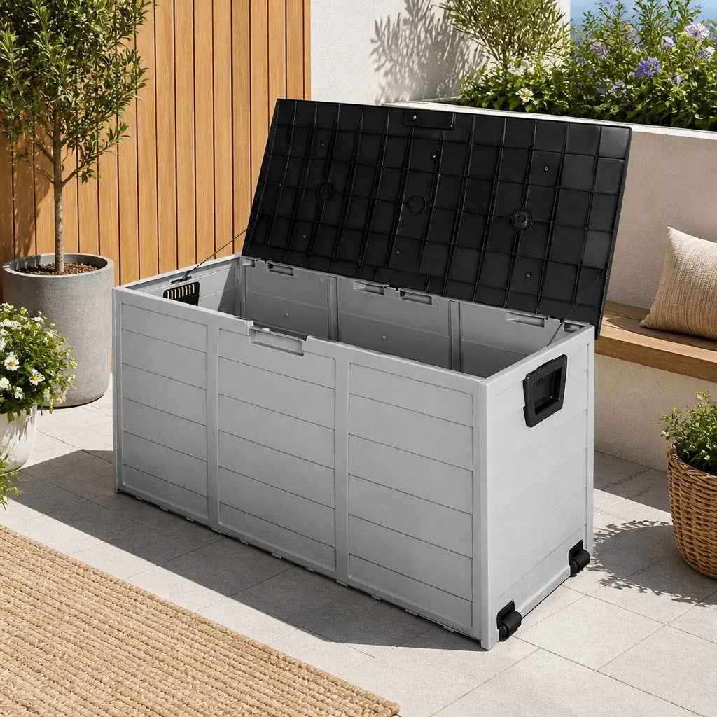 Outdoor Storage Box Black 290L Lockable Weather-resistant with Wheels