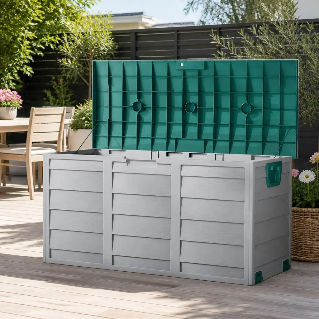 Outdoor Storage Box 290L Lockable Garden Deck Shed Tool Organiser with Wheels
