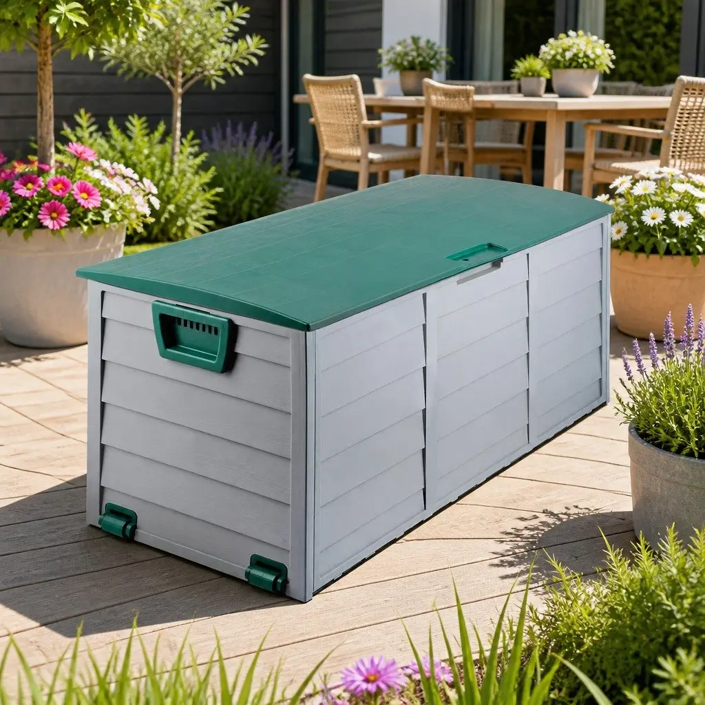Outdoor Storage Box 290L Lockable Garden Deck Shed Tool Organiser with Wheels
