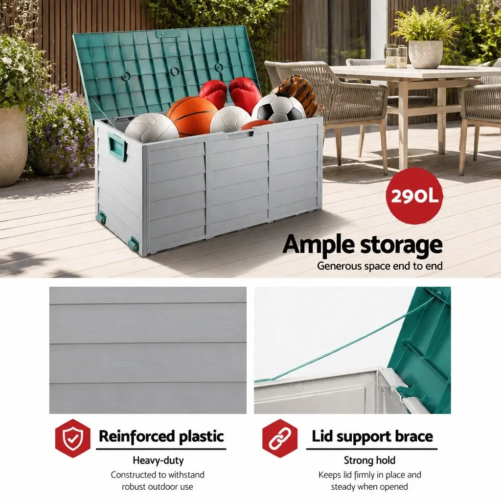 Outdoor Storage Box 290L Lockable Garden Deck Shed Tool Organiser with Wheels