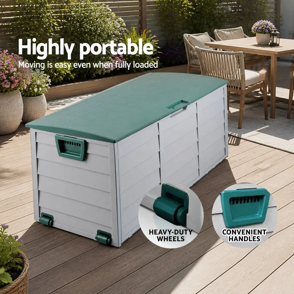 Outdoor Storage Box 290L Lockable Garden Deck Shed Tool Organiser with Wheels