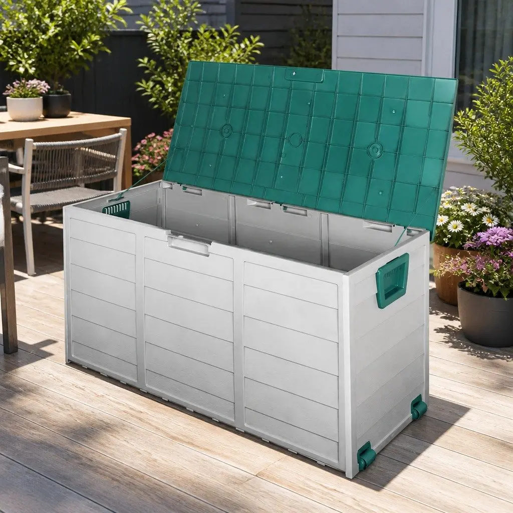 Outdoor Storage Box 290L Lockable Garden Deck Shed Tool Organiser with Wheels