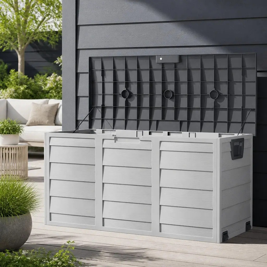 Outdoor Storage Box Grey 290L Lockable Weather-resistant Durable Garden Organiser