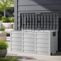 Outdoor Storage Box 290L Lockable Garden Deck Organiser Grey with Wheels Handles