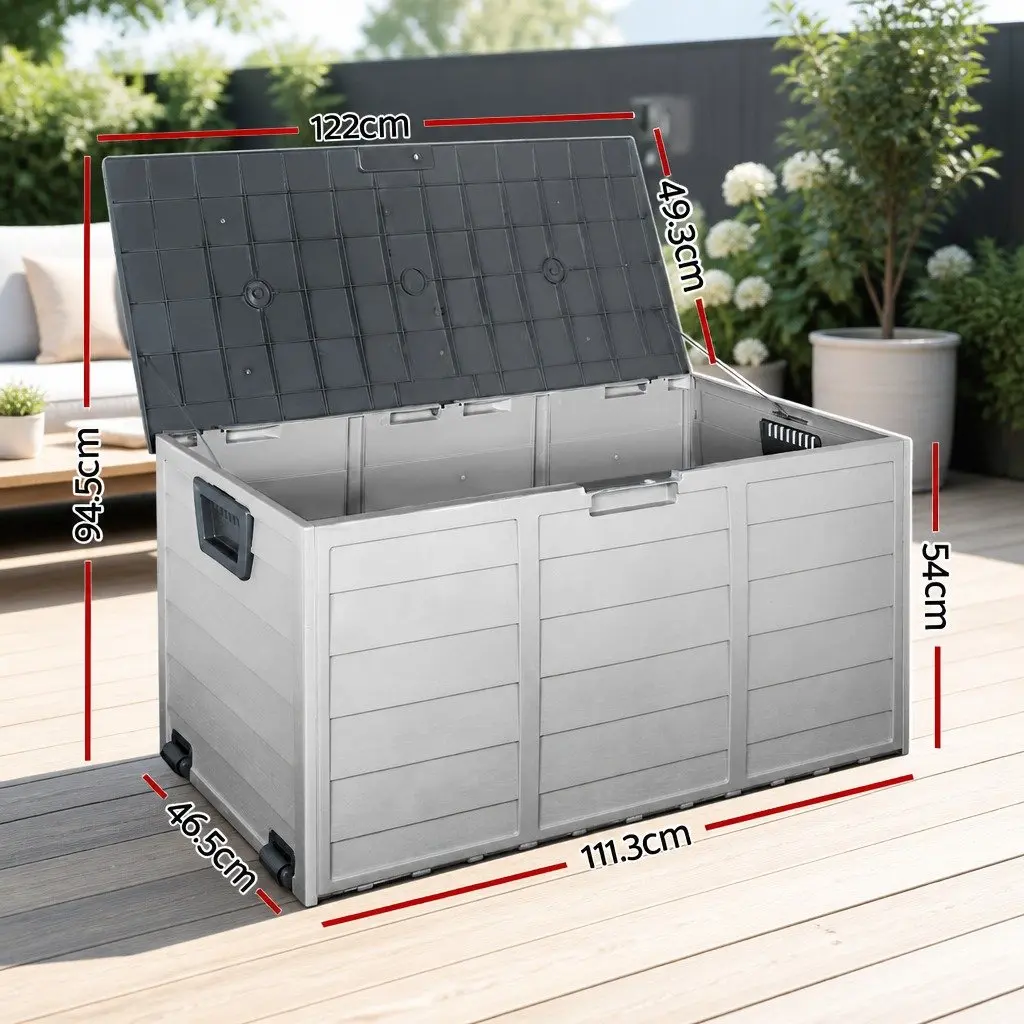 Outdoor Storage Box Grey 290L Lockable Weather-resistant Durable Garden Organiser