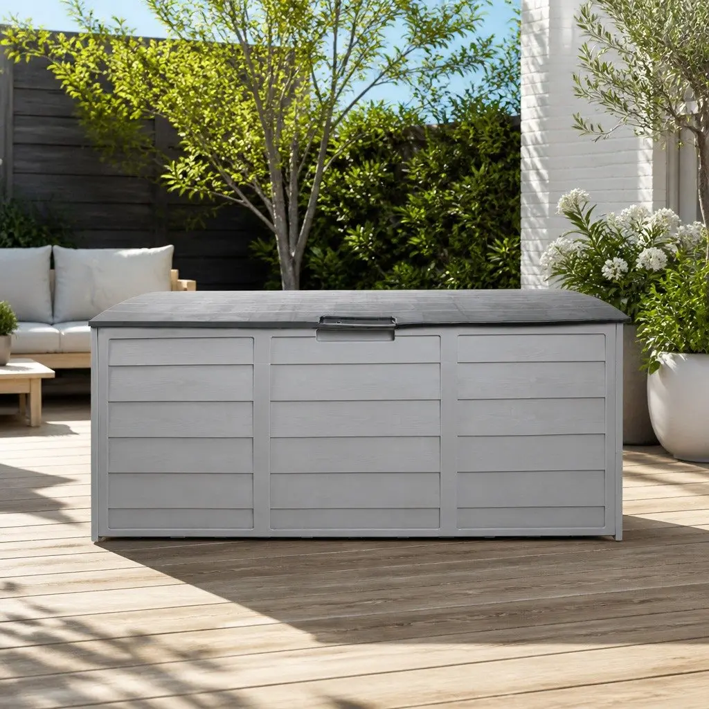 Outdoor Storage Box Grey 290L Lockable Weather-resistant Durable Garden Organiser
