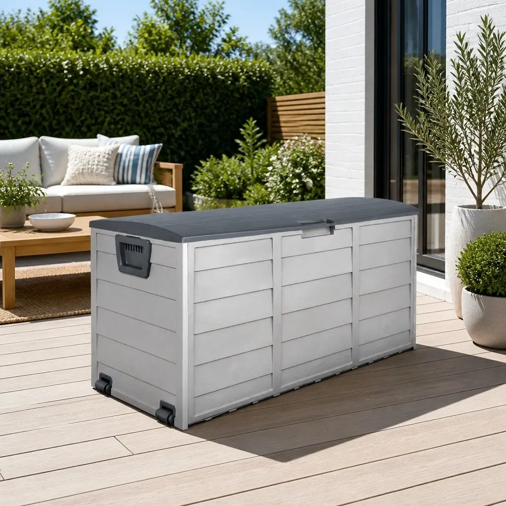 Outdoor Storage Box Grey 290L Lockable Weather-resistant Durable Garden Organiser