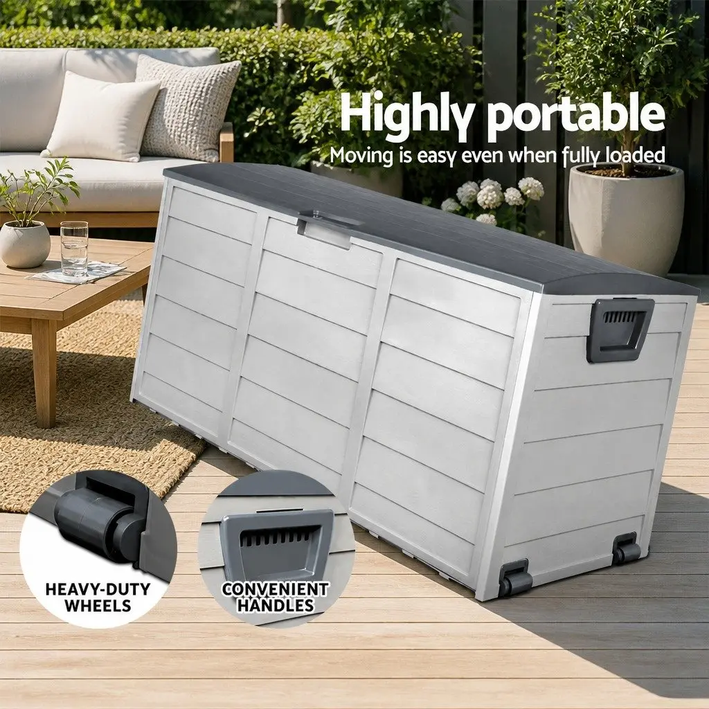 Outdoor Storage Box Grey 290L Lockable Weather-resistant Durable Garden Organiser