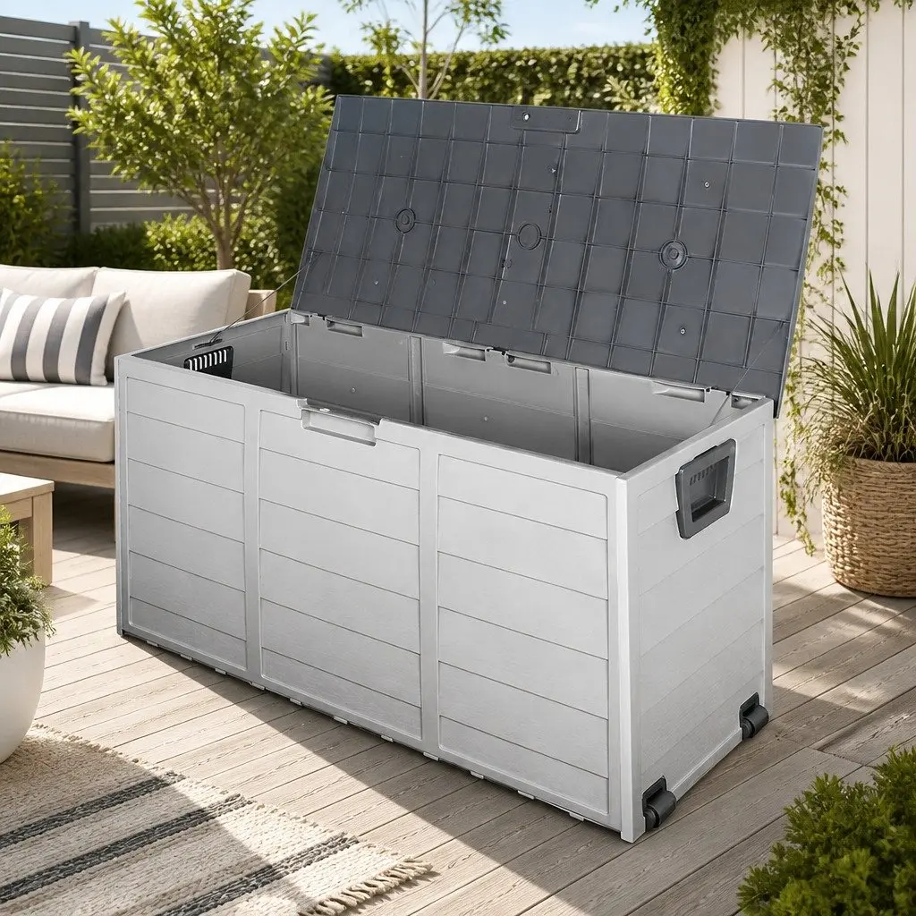 Outdoor Storage Box Grey 290L Lockable Weather-resistant Durable Garden Organiser