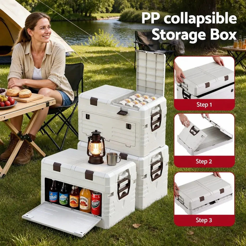 Outdoor Storage Box Beige 40L Collapsible Foldable Portable Organizer