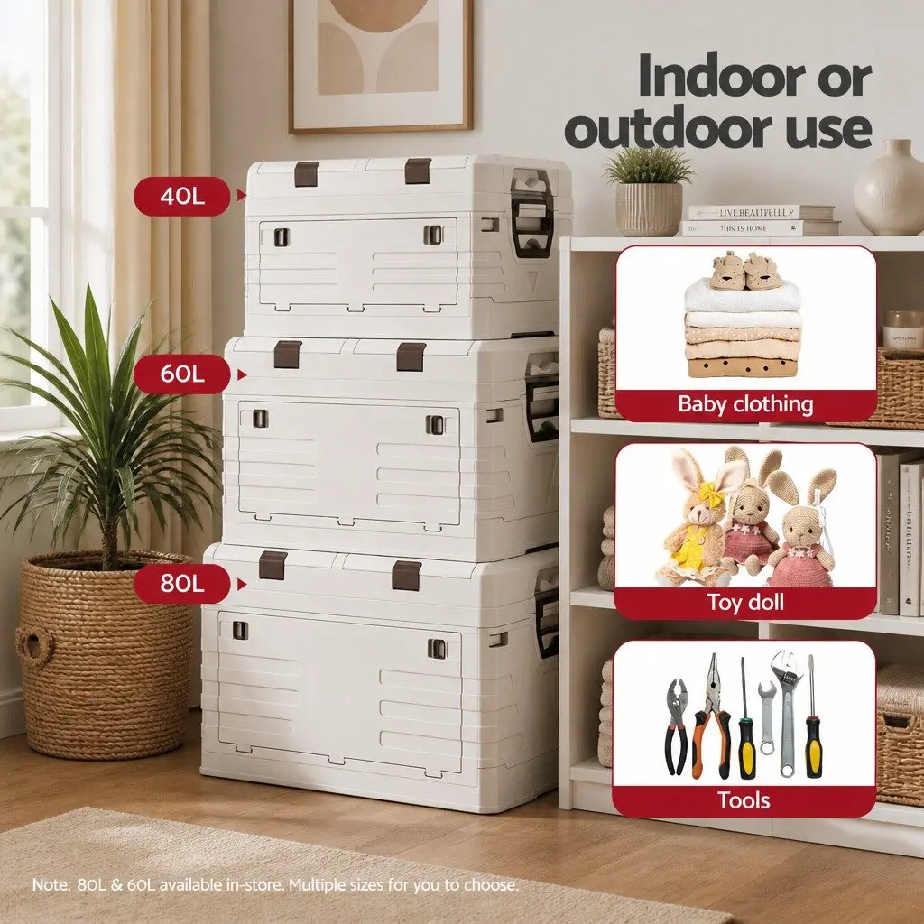 Outdoor Storage Box Beige 40L Collapsible Foldable Portable Organizer