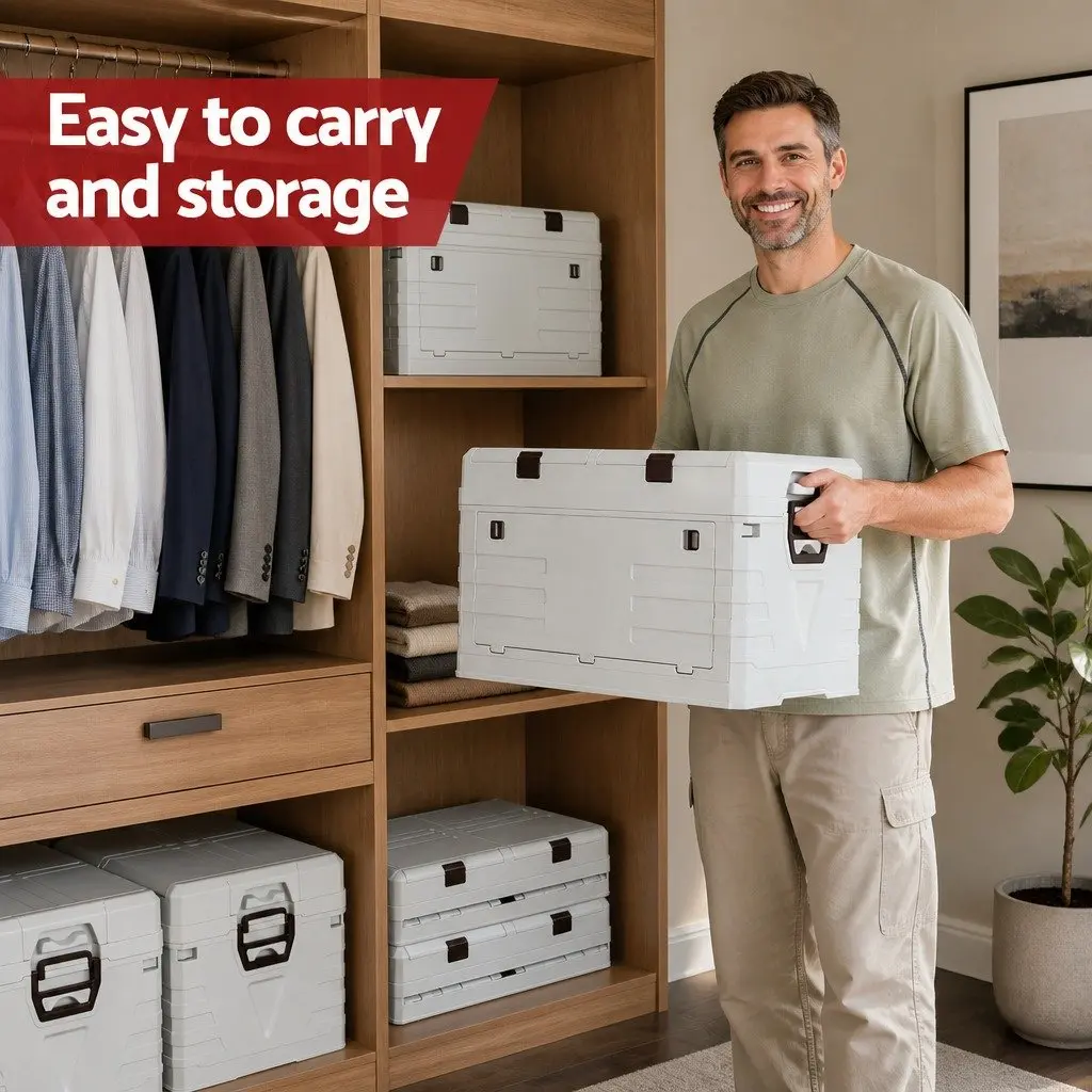 Outdoor Storage Box Beige 40L Collapsible Foldable Portable Organizer