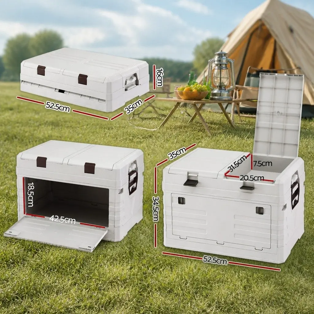 Outdoor Storage Box Beige 60L Foldable Collapsible Organizer Portable
