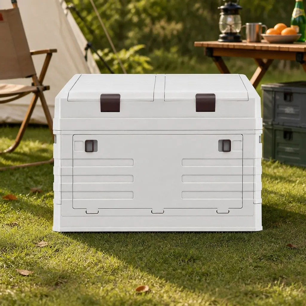 Outdoor Storage Box Beige 60L Foldable Collapsible Organizer Portable