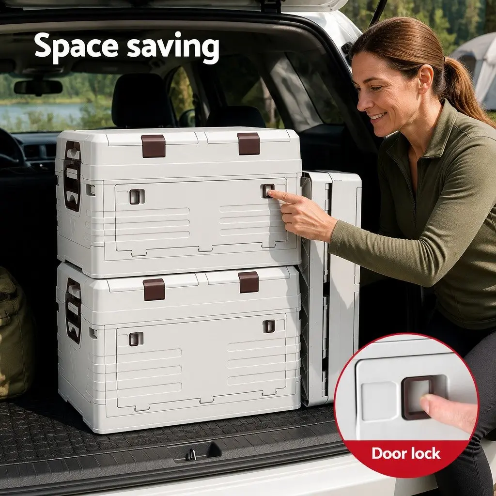 Outdoor Storage Box Beige 60L Foldable Collapsible Organizer Portable