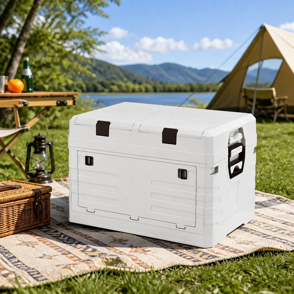 Outdoor Storage Box Beige 60L Foldable Collapsible Organizer Portable