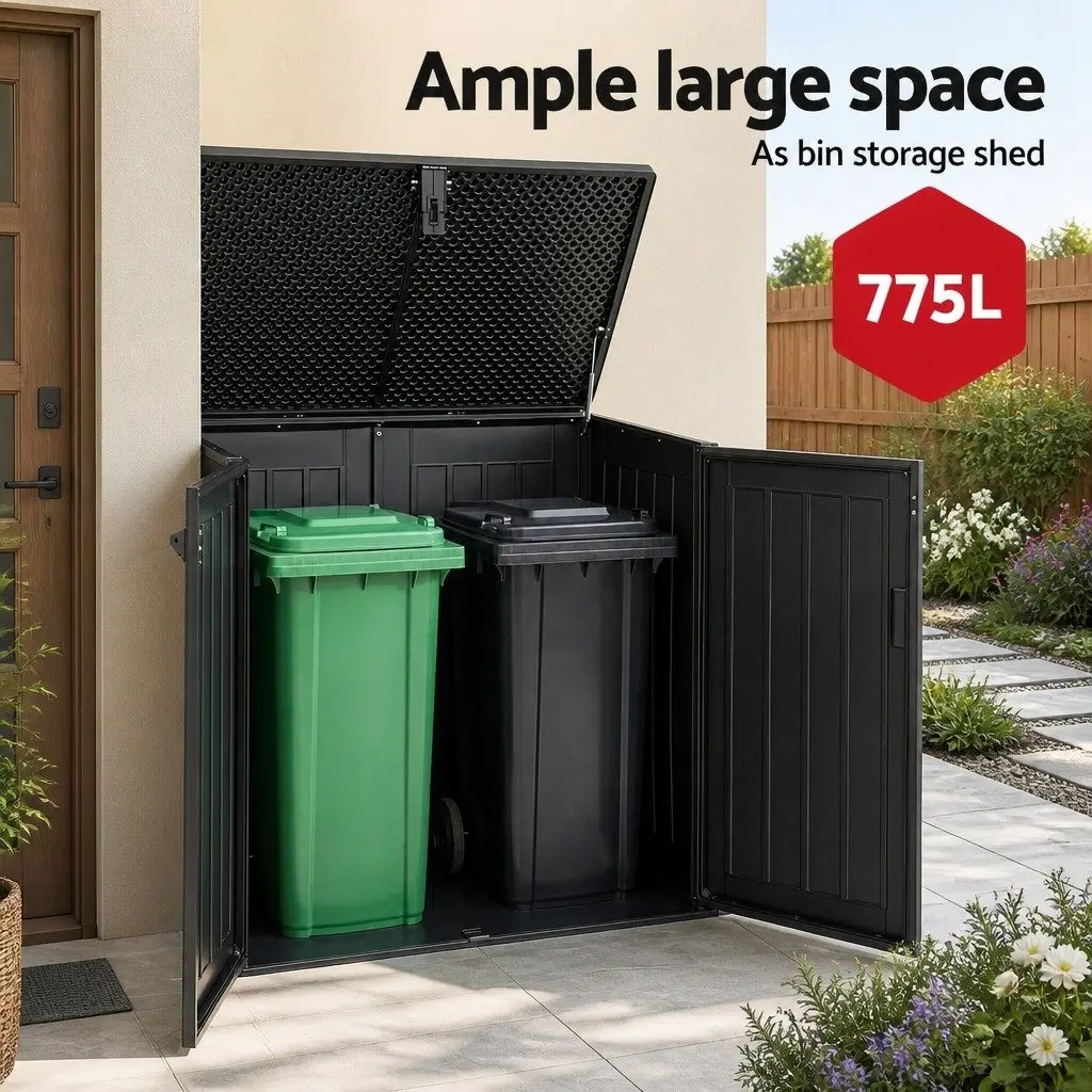 Outdoor Storage Box Black 775L Lockable Cabinet Tool Organizer