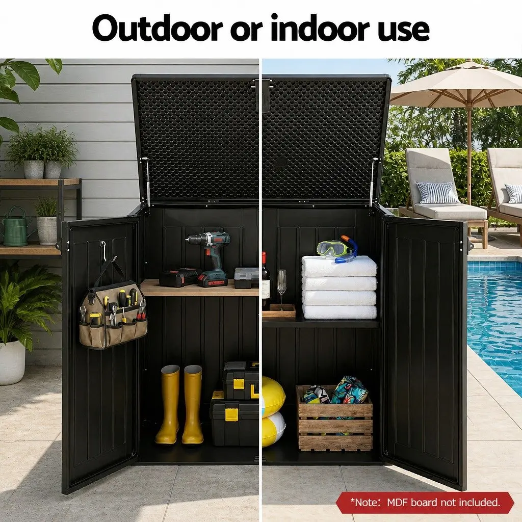 Outdoor Storage Box Black 775L Lockable Cabinet Tool Organizer