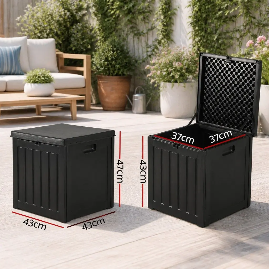 Outdoor Storage Box 80L Lockable Container Garden Toy Tool Shed Bench Seat Black