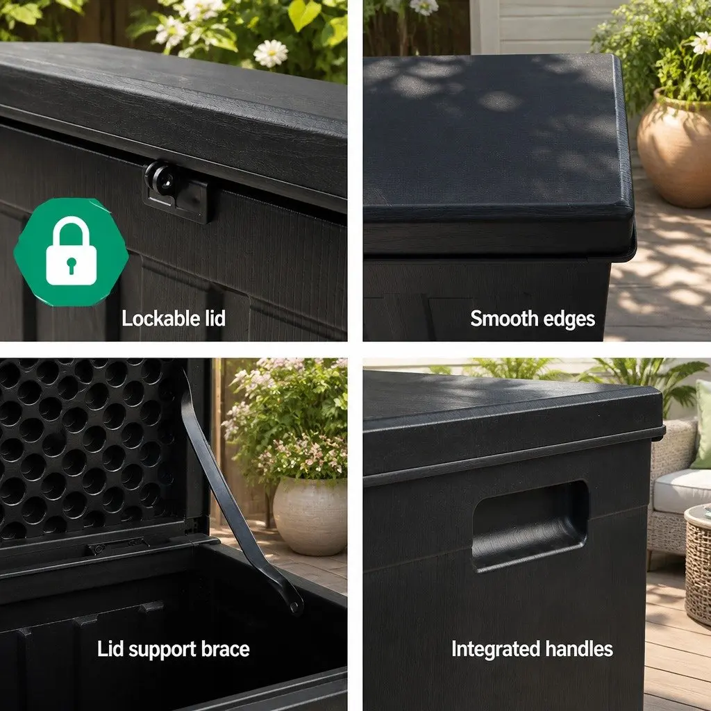 Outdoor Storage Box 80L Lockable Container Garden Toy Tool Shed Bench Seat Black