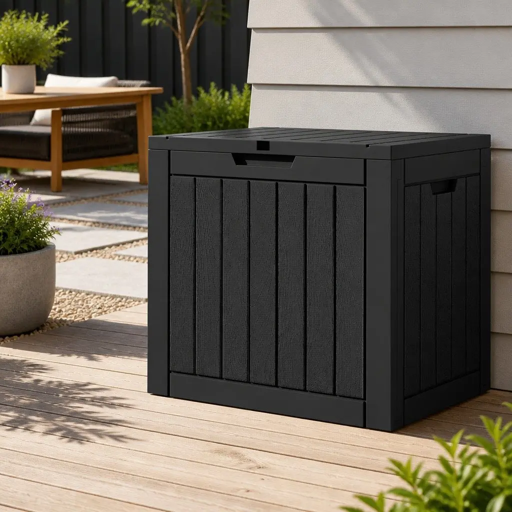 Outdoor Storage Box Black 118L Lockable Bench Seat Weather Resistant