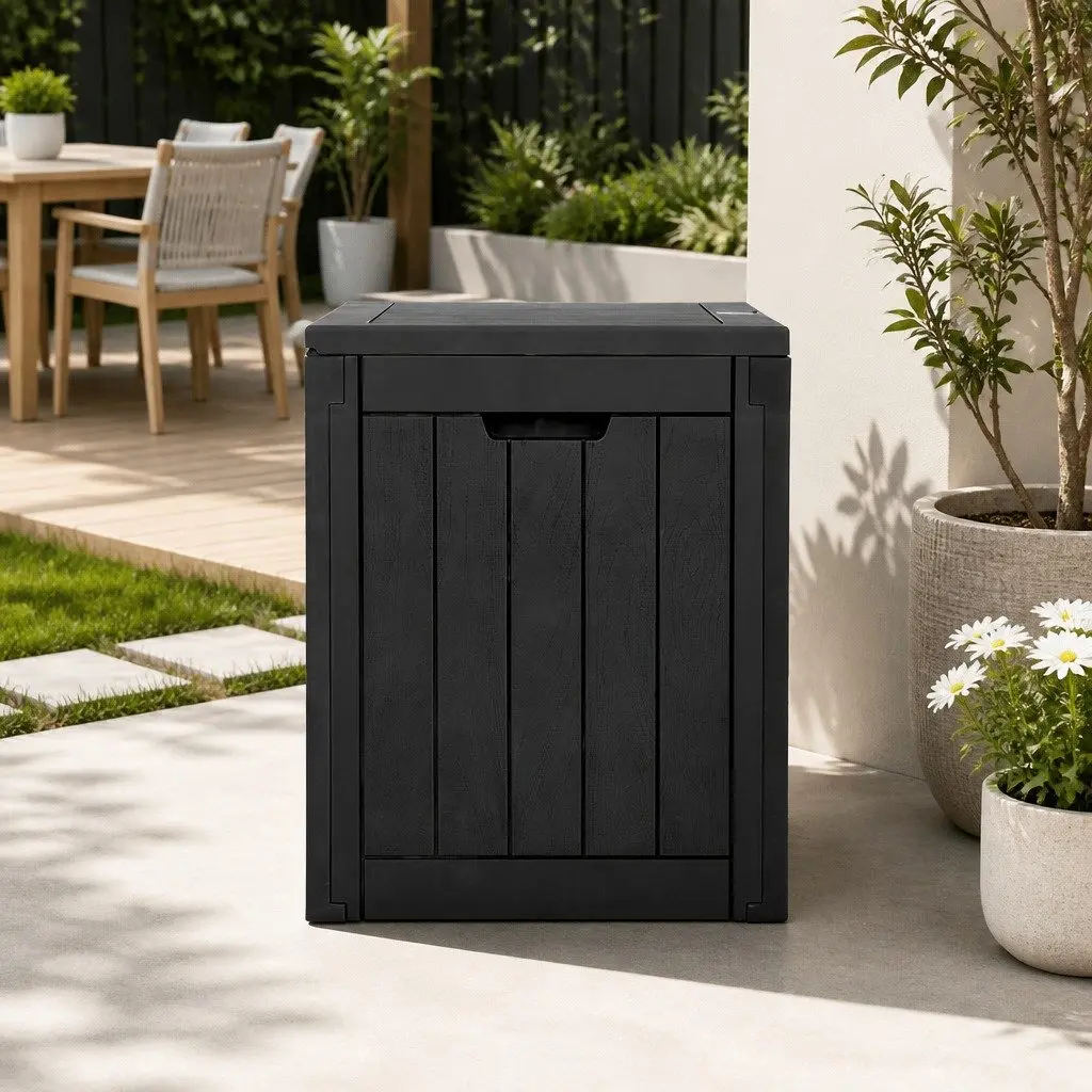 Outdoor Storage Box Black 118L Lockable Bench Seat Weather Resistant