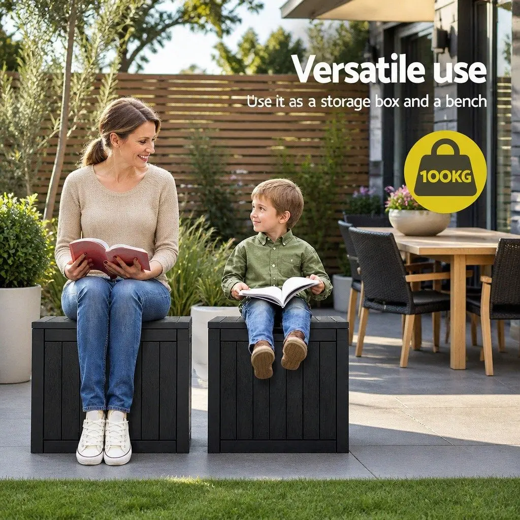Outdoor Storage Box Black 118L Lockable Bench Seat Weather Resistant