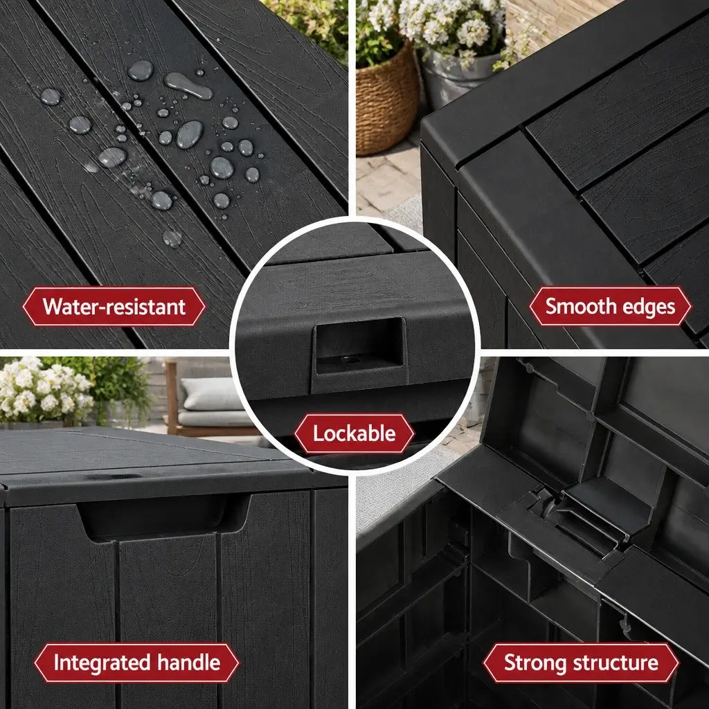 Outdoor Storage Box Black 118L Lockable Bench Seat Weather Resistant