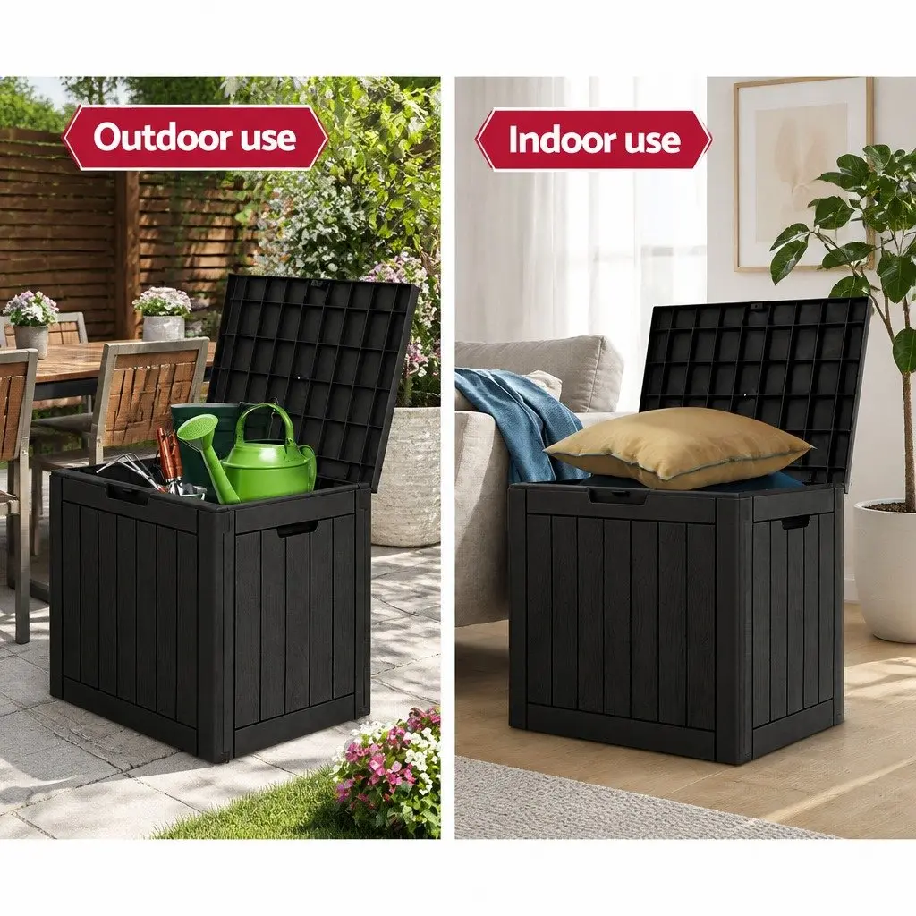 Outdoor Storage Box Black 118L Lockable Bench Seat Weather Resistant