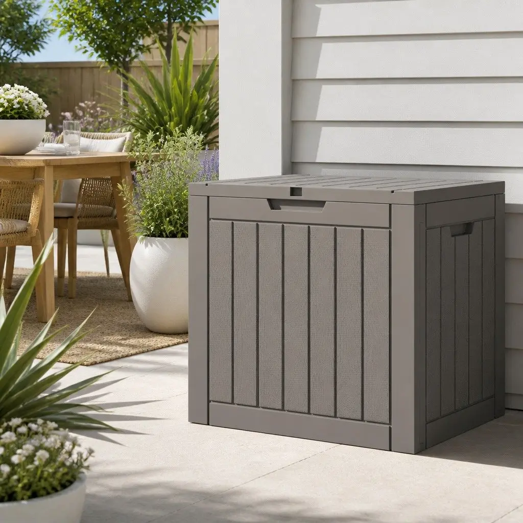 Outdoor Storage Box Grey 118L Lockable Container Garden Shed Tool Toy Storage Bench