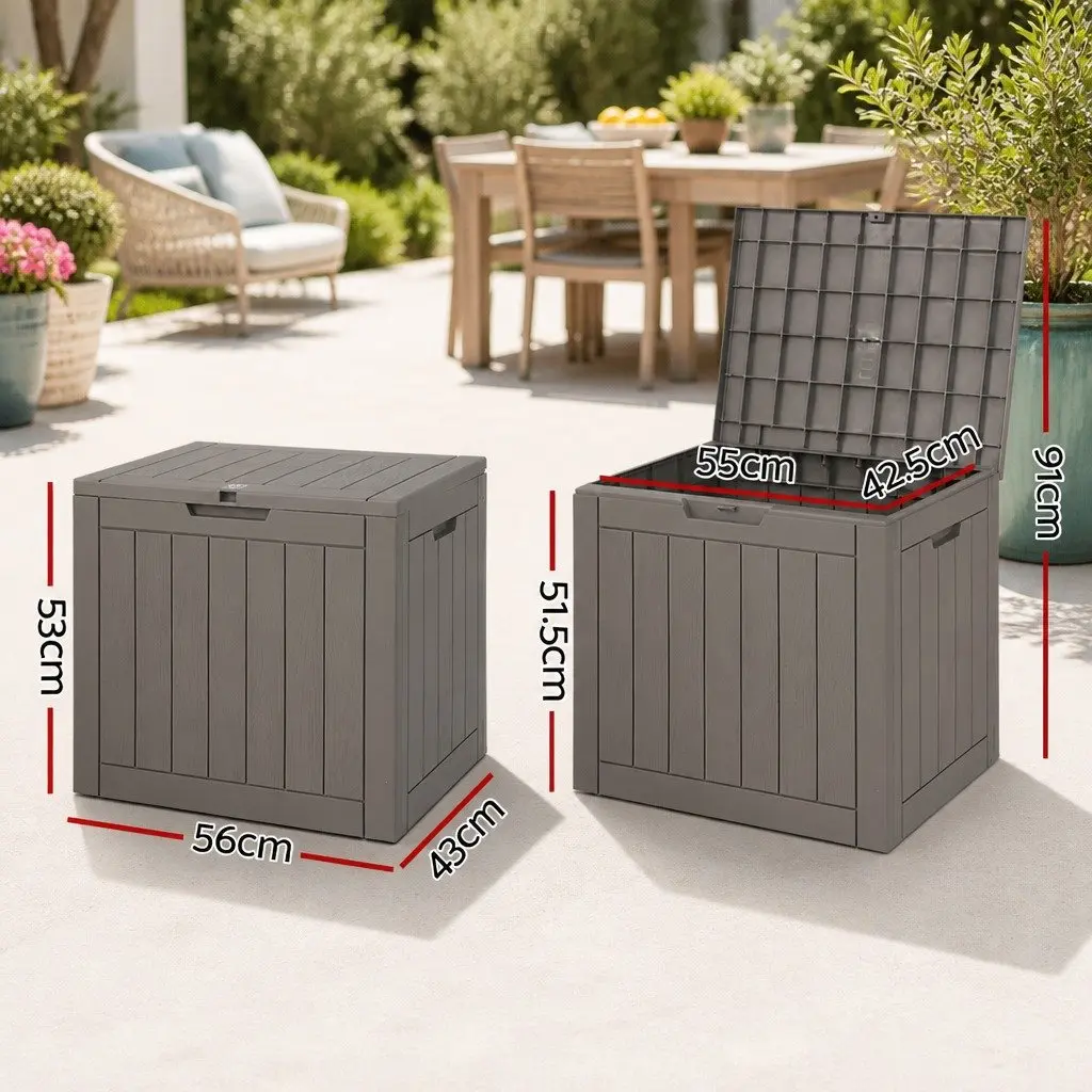 Outdoor Storage Box Grey 118L Lockable Container Garden Shed Tool Toy Storage Bench