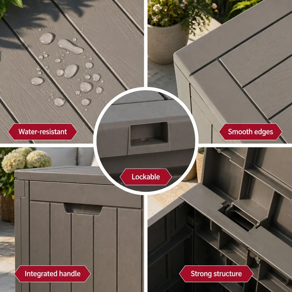 Outdoor Storage Box Grey 118L Lockable Container Garden Shed Tool Toy Storage Bench