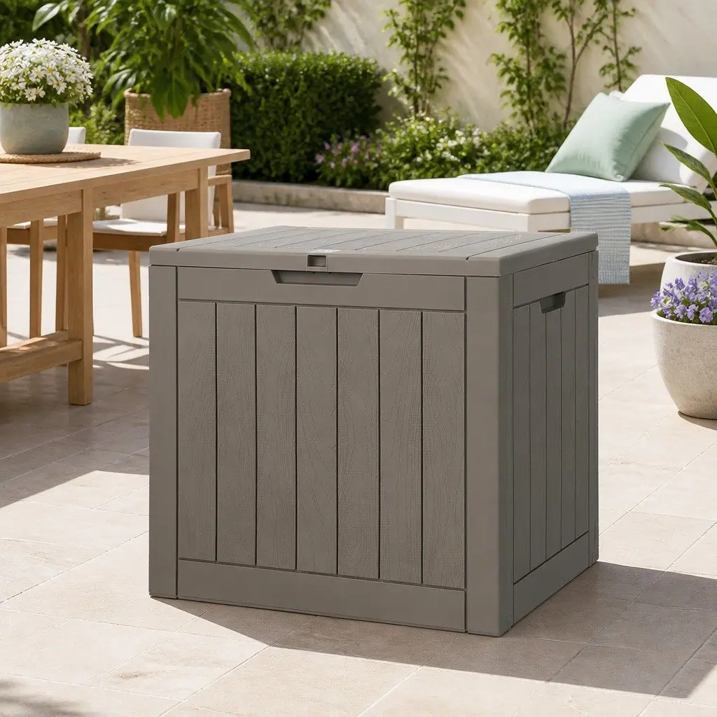 Outdoor Storage Box Grey 118L Lockable Container Garden Shed Tool Toy Storage Bench