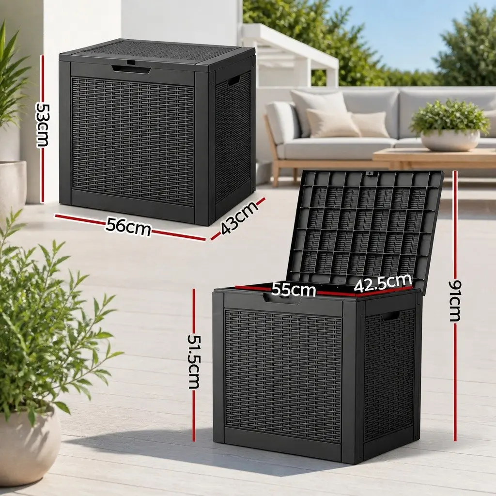 Outdoor Storage Box Black 118L Lockable Lid Rattan Texture