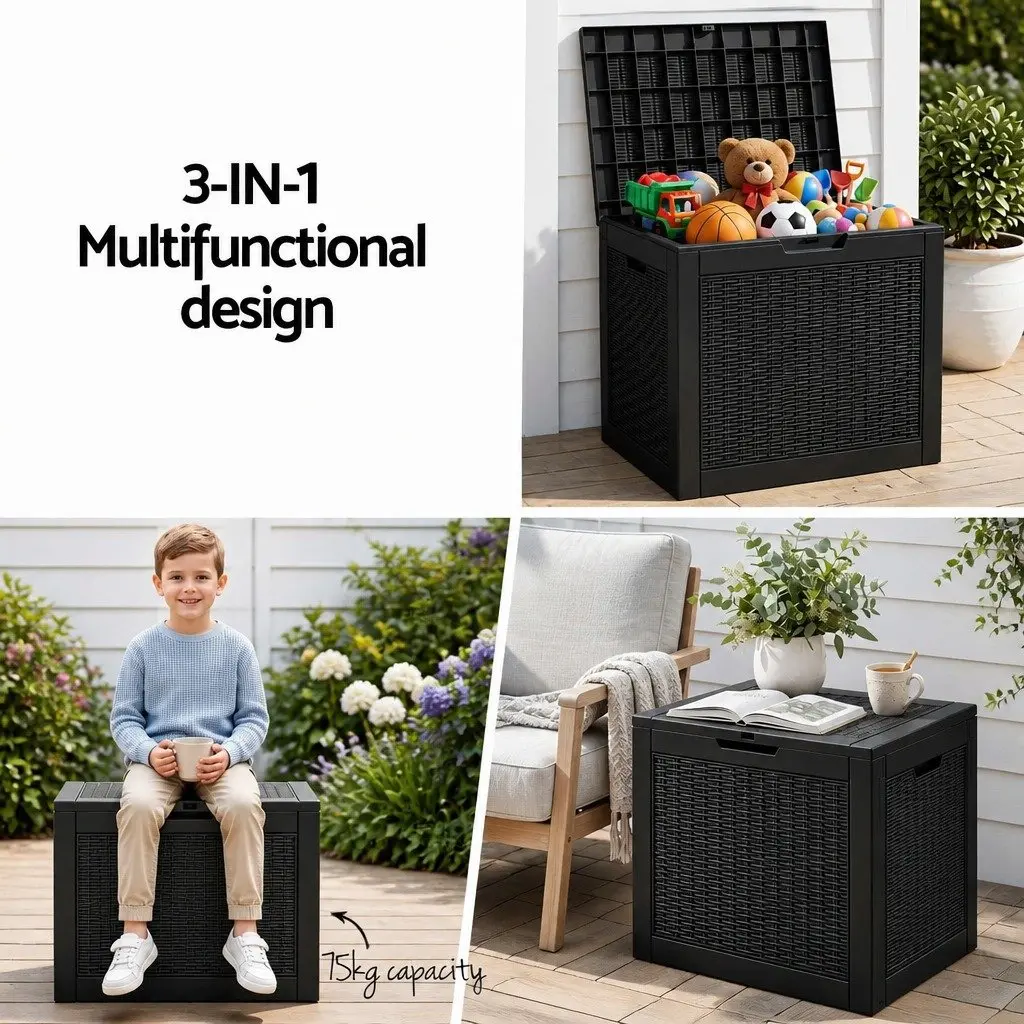 Outdoor Storage Box Black 118L Lockable Lid Rattan Texture