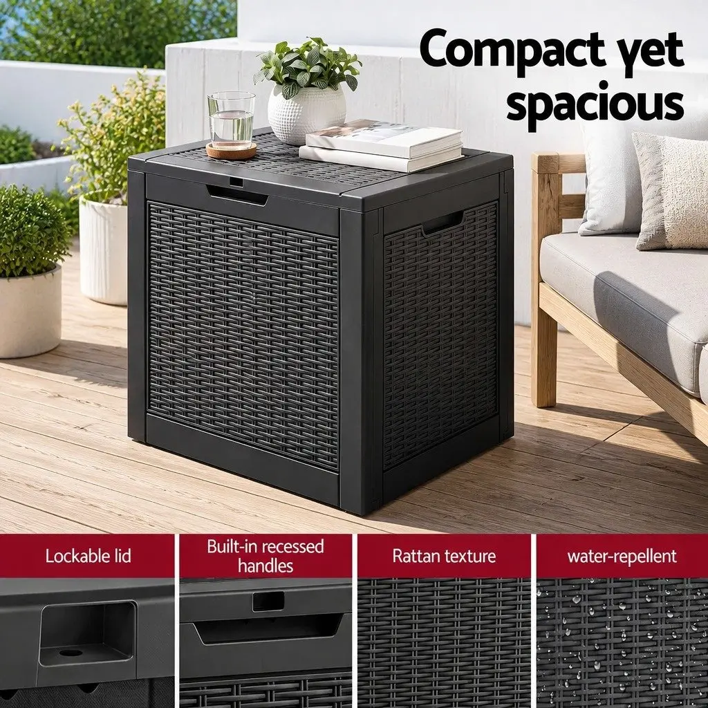 Outdoor Storage Box Black 118L Lockable Lid Rattan Texture