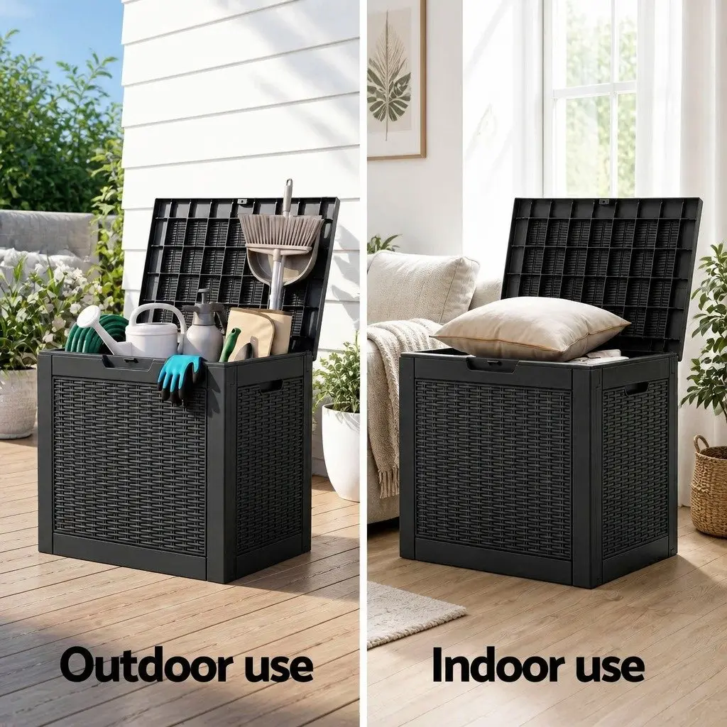 Outdoor Storage Box Black 118L Lockable Lid Rattan Texture