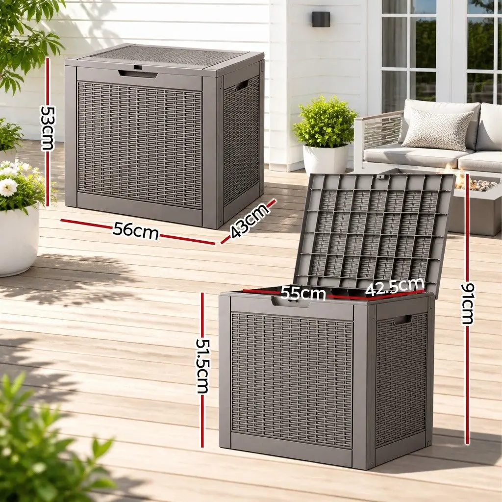 Outdoor Storage Box Brown 118L Lockable Resin Container Rattan-Texture