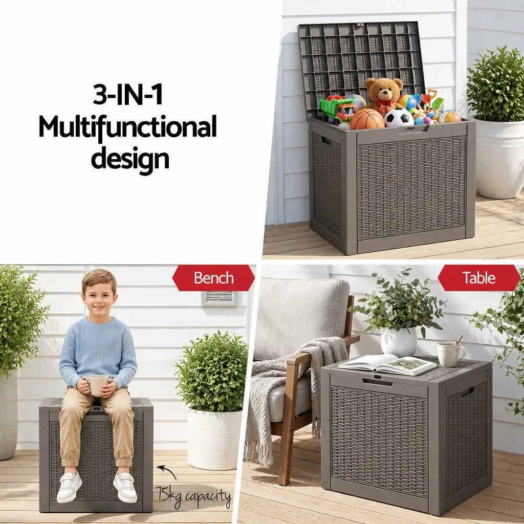 Outdoor Storage Box Brown 118L Lockable Resin Container Rattan-Texture