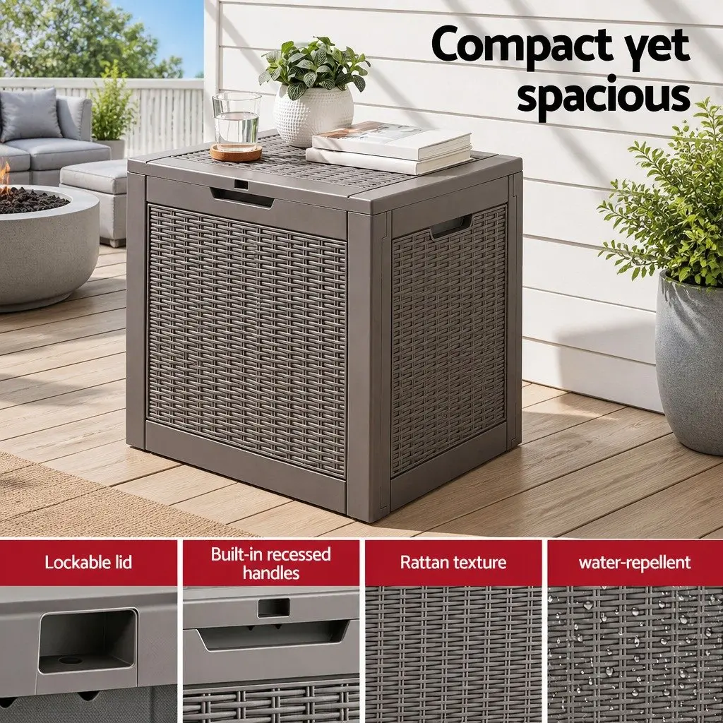 Outdoor Storage Box Brown 118L Lockable Resin Container Rattan-Texture