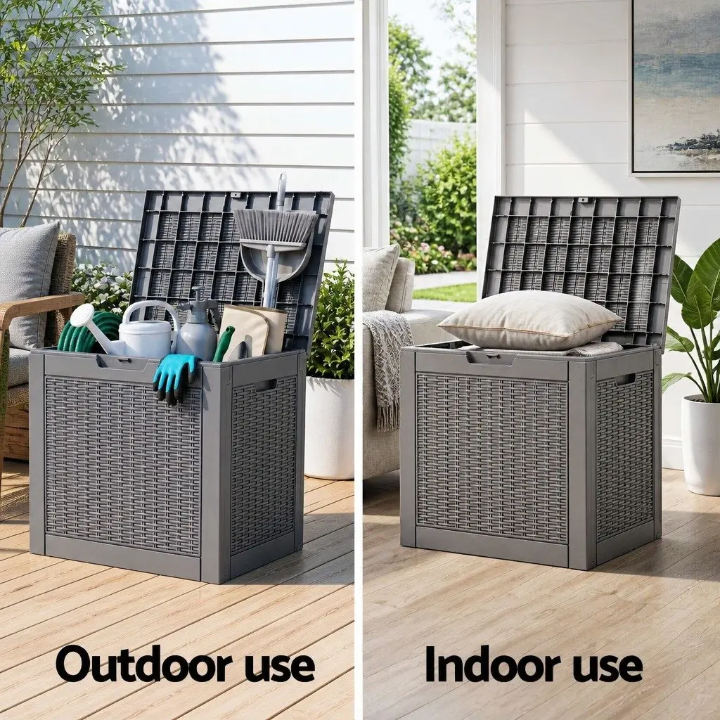 Outdoor Storage Box Brown 118L Lockable Resin Container Rattan-Texture