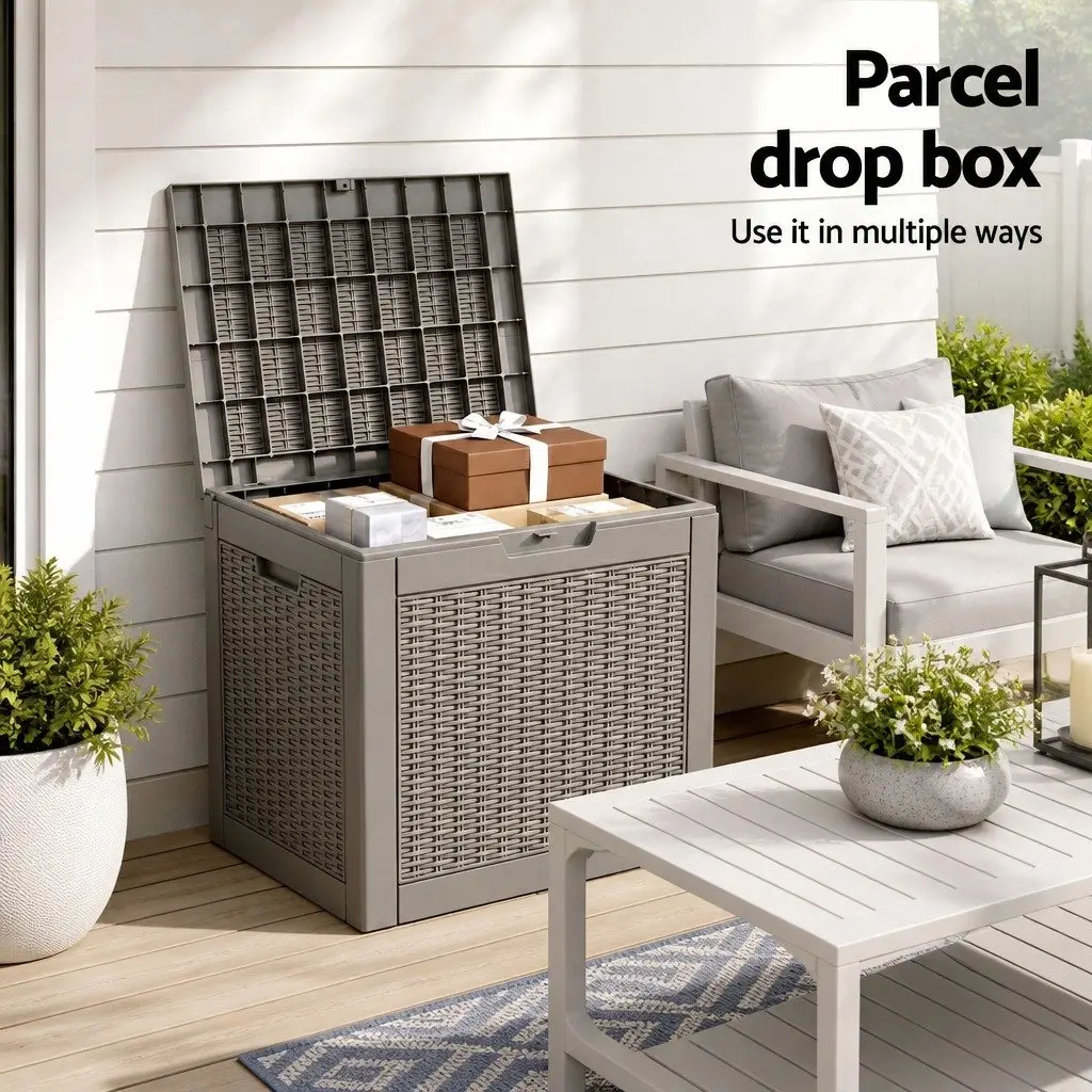 Outdoor Storage Box Brown 118L Lockable Resin Container Rattan-Texture