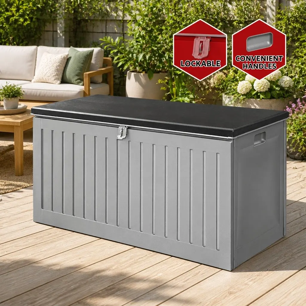 Outdoor Storage Box 270L Garden Bench Container Lockable Tool Shed Dark Grey