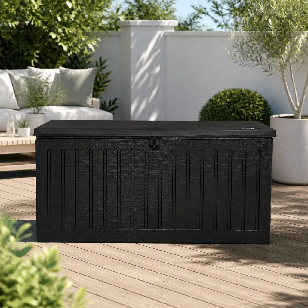 Outdoor Storage Box Black 270L Lockable Weather-resistant Garden Bench Container